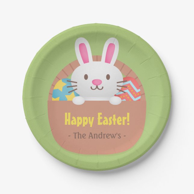 Cute Easter Bunny and Eggs Basket Party Supplies Paper Plates (Front)