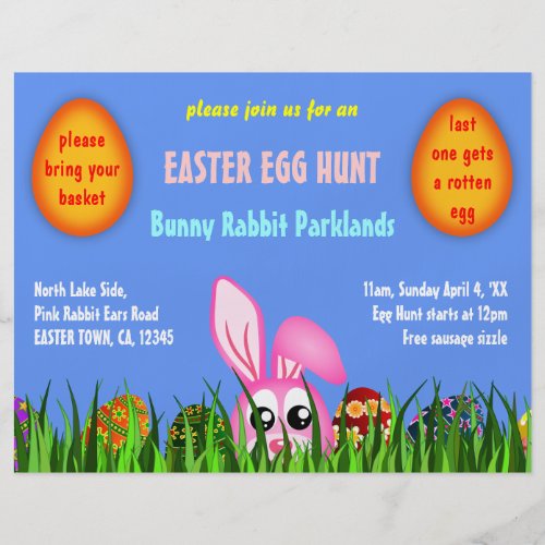 Cute Easter Bunny and Eggs in Grass Egg Hunt Flyer