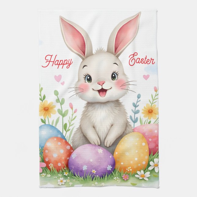 Cute Easter Bunny And Eggs Modern Collection Kitchen Towel (Vertical)