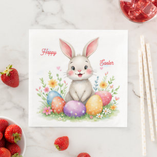 Cute Easter Bunny And Eggs Modern Collection Paper Dinner Napkins