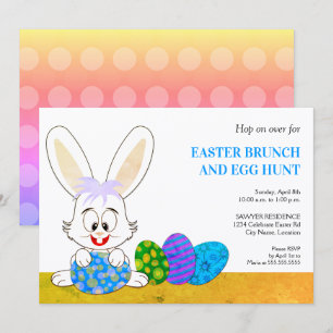 Cute Easter Bunny and Eggs Party Invitation