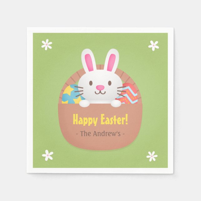 Cute Easter Bunny and Eggs Party Supplies Paper Napkins (Front)