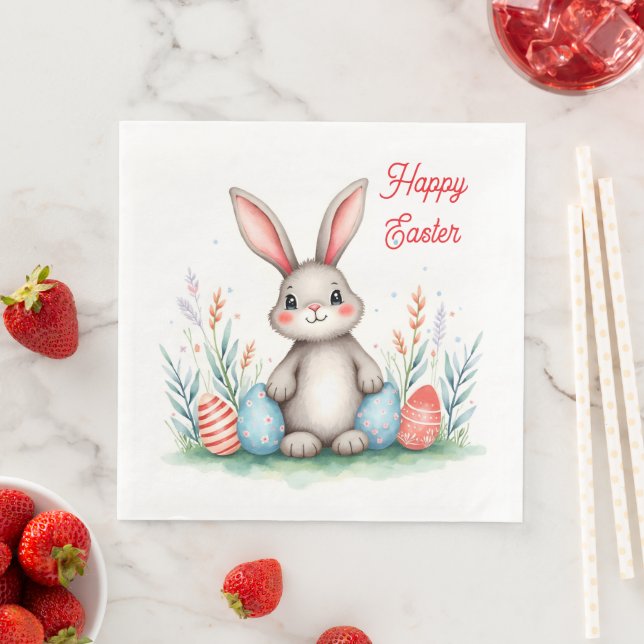Cute Easter Bunny And Eggs Popular Collection Paper Dinner Napkins (Insitu)
