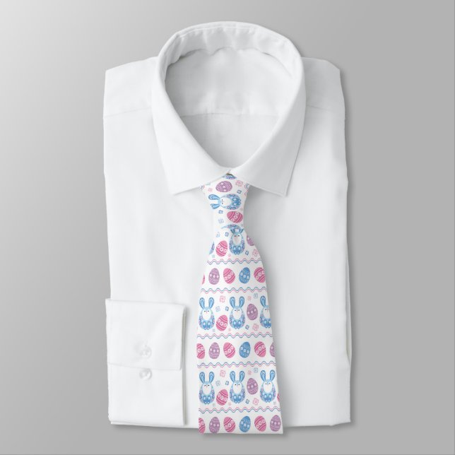 cute Easter bunny and eggs tiled pattern Neck Tie (Tied)