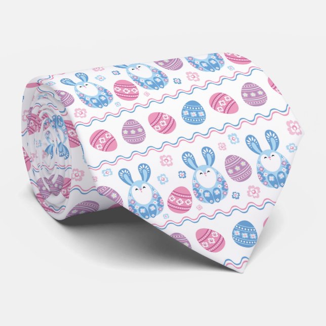 cute Easter bunny and eggs tiled pattern Neck Tie (Rolled)