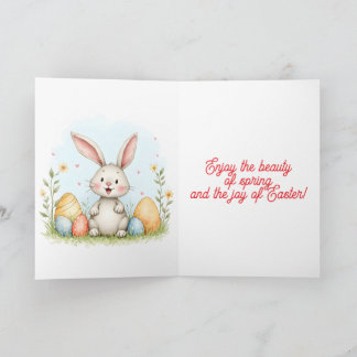 Cute Easter Bunny And Eggs Trendy Collection Holiday Card