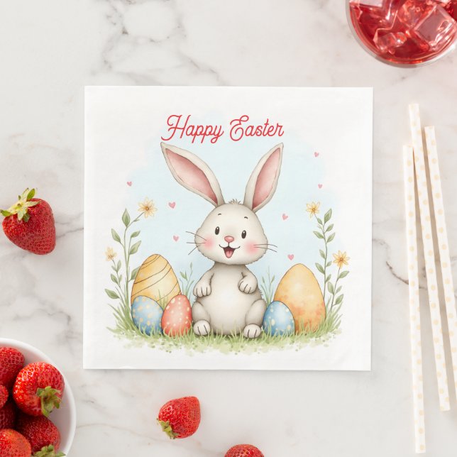 Cute Easter Bunny And Eggs Trendy Collection Paper Dinner Napkins (Insitu)