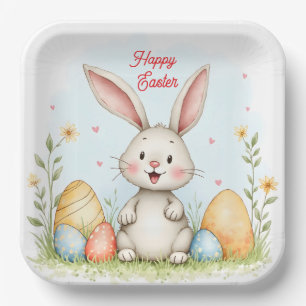 Cute Easter Bunny And Eggs Trendy Collection Paper Plates