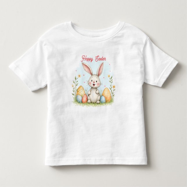 Cute Easter Bunny And Eggs Trendy Collection Toddler T-shirt (Front)