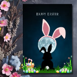 Cute Easter Bunny And Full Moon Happy Easter Card at Zazzle