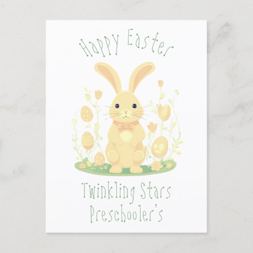 Cute Easter Bunny And Gold Eggs Preschool Postcard