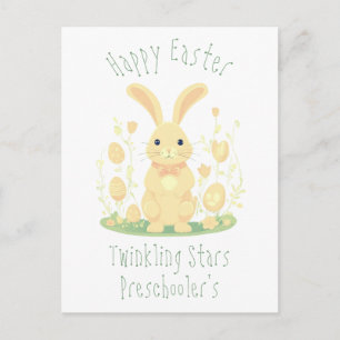 Cute Easter Bunny And Gold Eggs Preschool Postcard