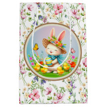 Cute Easter Bunny and Happy Spring Flowers Holiday