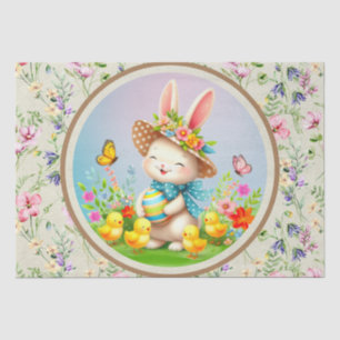 Cute Easter Bunny and Happy Spring Flowers Holiday Tissue Paper