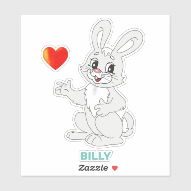 Cute Easter Bunny and Heart Sticker (Sheet)