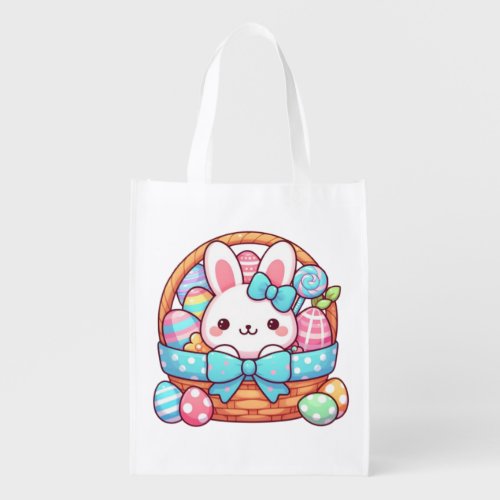 Cute Easter bunny bakset Grocery Bag