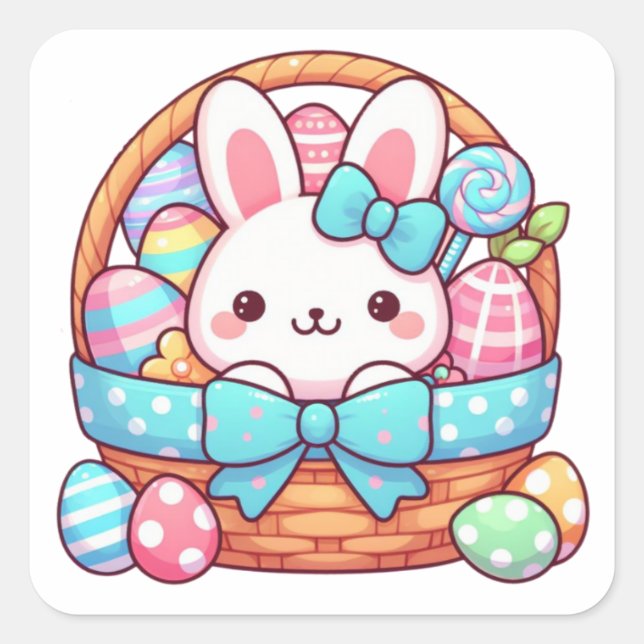 Cute, Easter bunny bakset Square Sticker (Front)