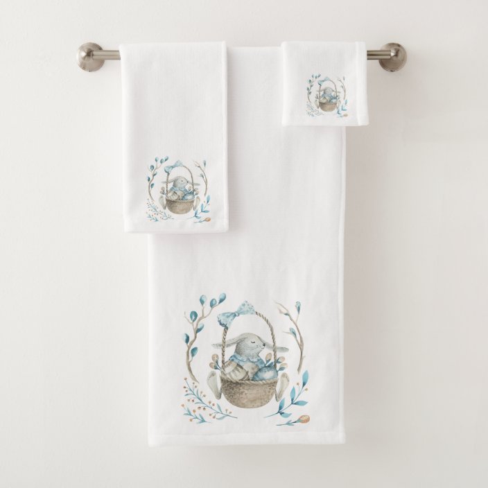 Cute Easter Bunny Basket & Flowers Bath Towel Set | Zazzle.com