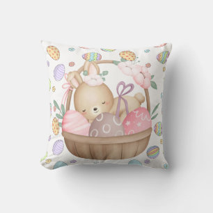 Cute Easter Bunny Basket Throw Pillow