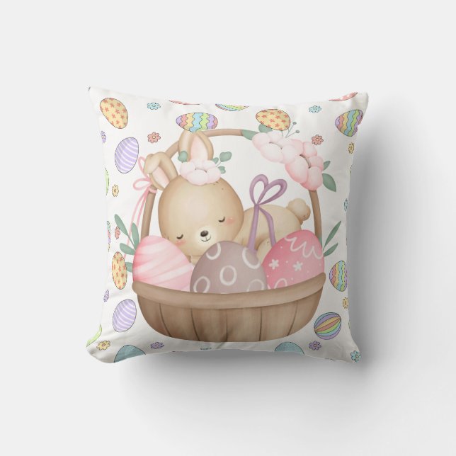 Cute Easter Bunny Basket  Throw Pillow (Front)