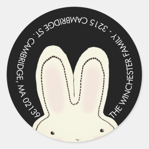 Cute Easter bunny black hole fun address Classic Round Sticker