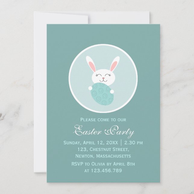 Cute Easter Bunny (Blue) Invitation (Front)