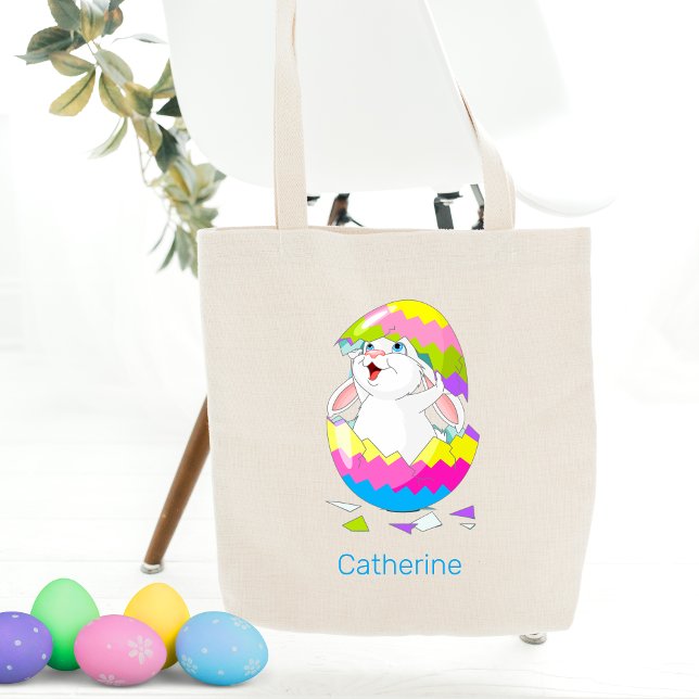 Cute Easter Bunny Breaking Out Of Egg Personalized Tote Bag (Creator Uploaded)