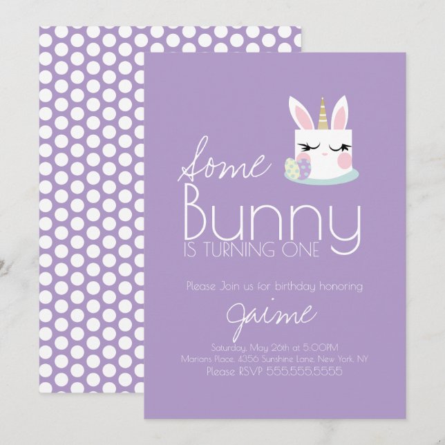 Cute Easter Bunny Cake Turning One Birthday Invitation (Front/Back)