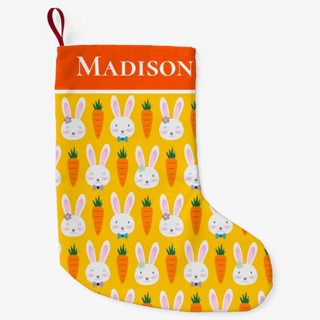 Cute Easter Bunny Carrot Pattern Personalized Name Small Christmas Stocking (Front)
