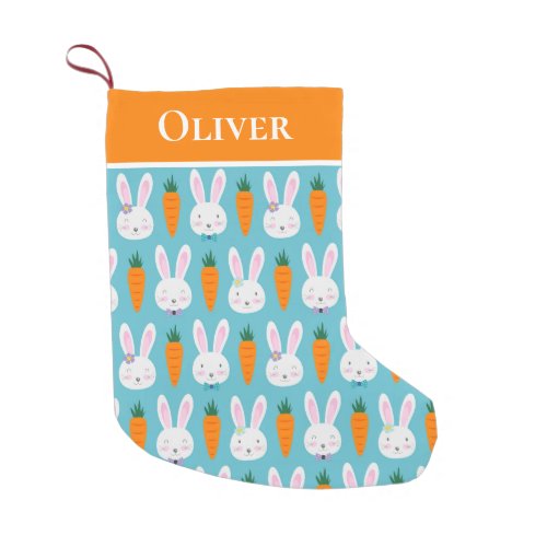 Cute Easter Bunny Carrot Pattern Personalized Name Small Christmas Stocking