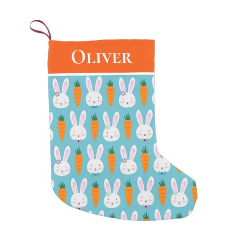 Cute Easter Bunny Carrot Pattern Personalized Name Small Christmas Stocking