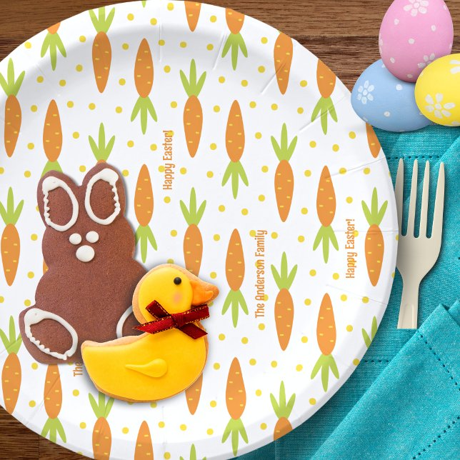 Cute Easter Bunny Carrot Pattern with Custom Text Paper Plates (Creator Uploaded)