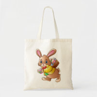 Cute Easter Bunny Carrying Basket of Eggs Holidays Tote Bag