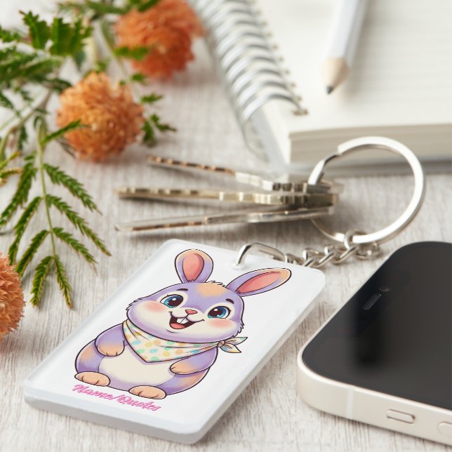 Cute Easter Bunny Cartoon Keychain (Front Right)
