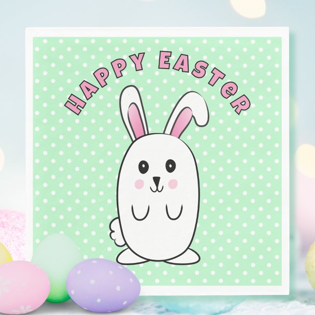 Cute Easter Bunny Cartoon Pink White Mint Green  Napkins (Creator Uploaded)