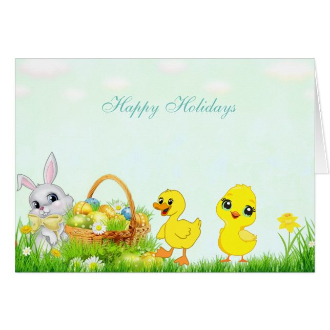 Cute Easter Bunny, Chick & Duckling Cards (Front Horizontal)