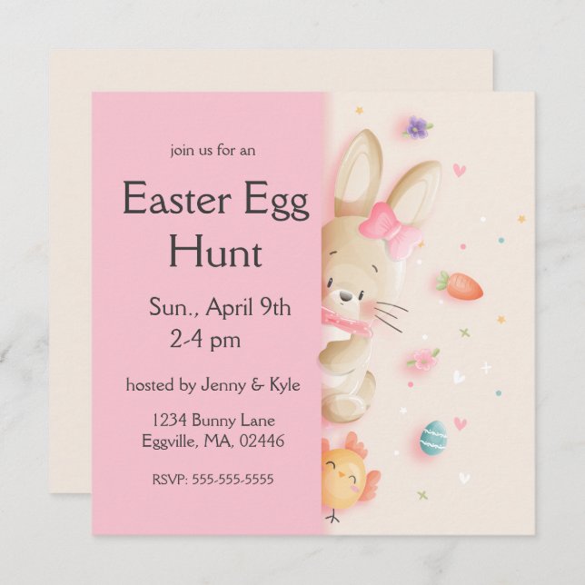 Cute Easter Bunny & Chick Eggs Invitation (Front/Back)