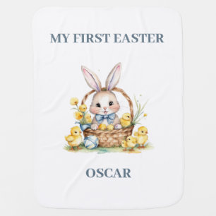 Cute Easter Bunny & Chicks. First Easter. Editable Baby Blanket