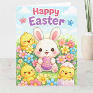 Cute Easter Bunny & Chicks Happy Easter Card