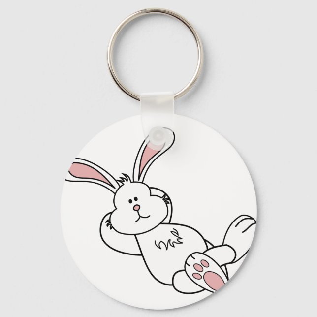 Cute Easter Bunny Chilling out Keychain (Front)