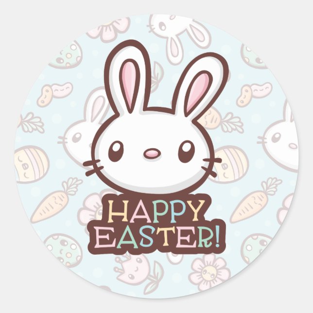 Cute Easter Bunny Classic Round Sticker (Front)