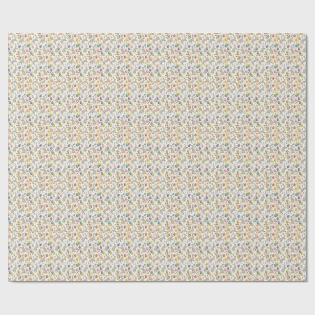 Cute Easter Bunny & Colorful Eggs Spring Pattern Wrapping Paper (Flat)