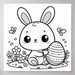 Cute Easter Bunny Coloring Pages Printable Poster