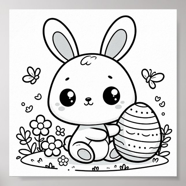 Cute Easter Bunny Coloring Pages Printable Poster (Front)