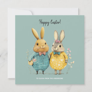 Cute Easter bunny couple Holiday Card