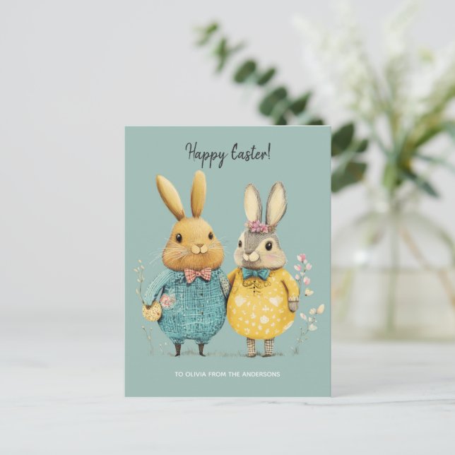 Cute Easter bunny couple  Holiday Postcard (Standing Front)