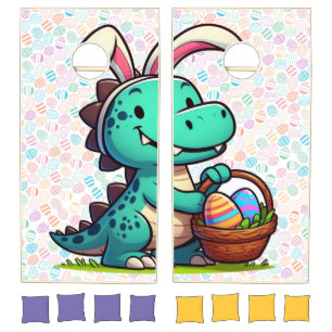 Cute, Easter bunny dinosaur Cornhole Set