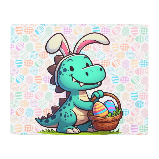 Cute, Easter bunny dinosaur Metal Print (Front)