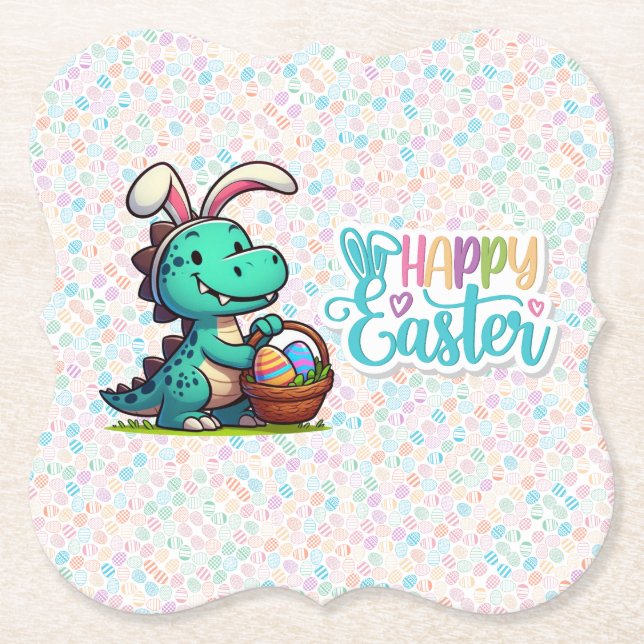 Cute, Easter bunny dinosaur Paper Coaster (Front)