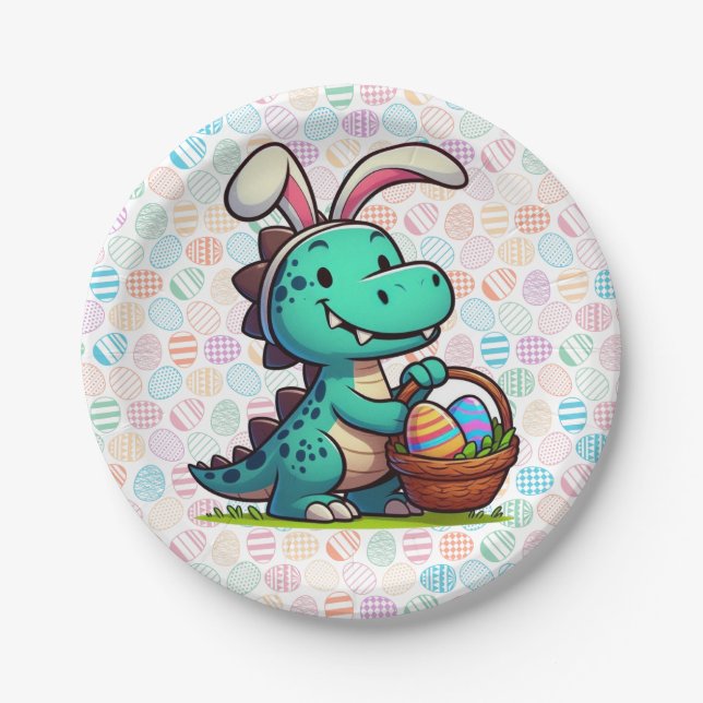 Cute, Easter bunny dinosaur Paper Plates (Front)